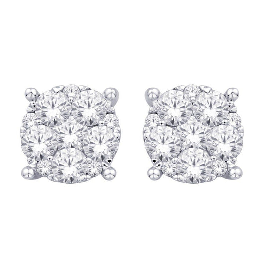 14K White Gold 3/4 Ct.Tw. Diamond Flower Stud Earrings - Larson Jewelers