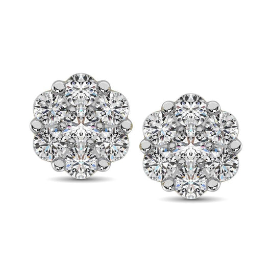 14K White Gold 3/4 Ct.Tw. Diamond Flower Studs Earrings - Larson Jewelers