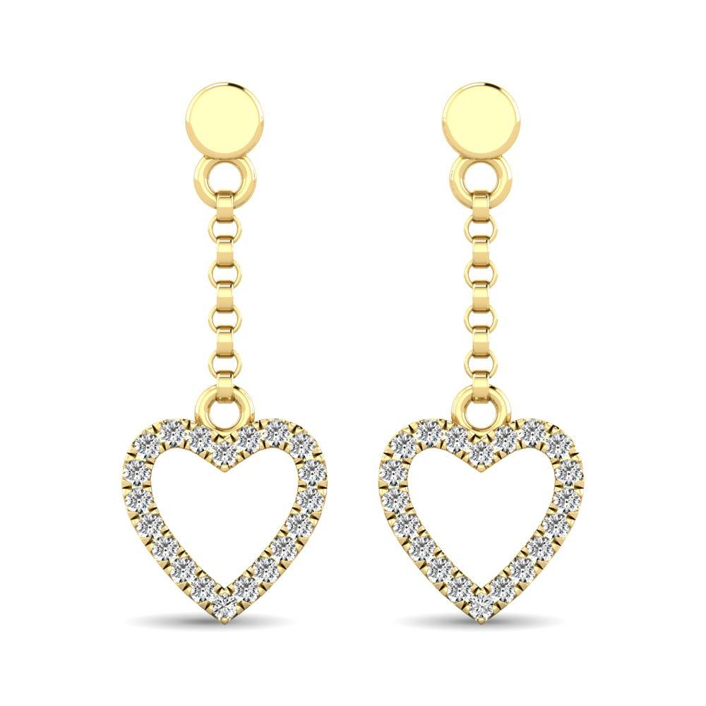 10K Yellow Gold 1/10 Ct.Tw.Diamond Heart Dangler Earrings - Larson Jewelers