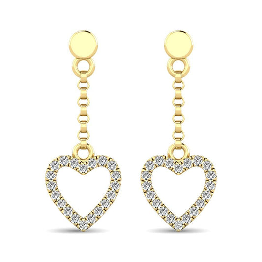 10K Yellow Gold 1/10 Ct.Tw.Diamond Heart Dangler Earrings - Larson Jewelers