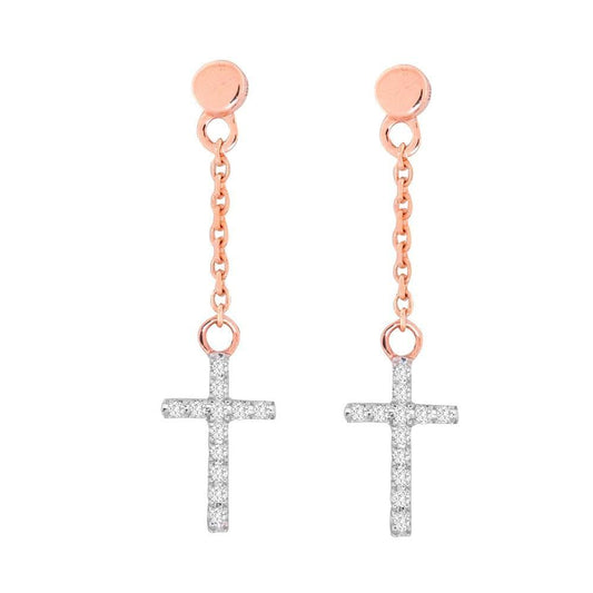 10K Rose Gold 1/20 Ct.Tw.Diamond Cross Earrings - Larson Jewelers