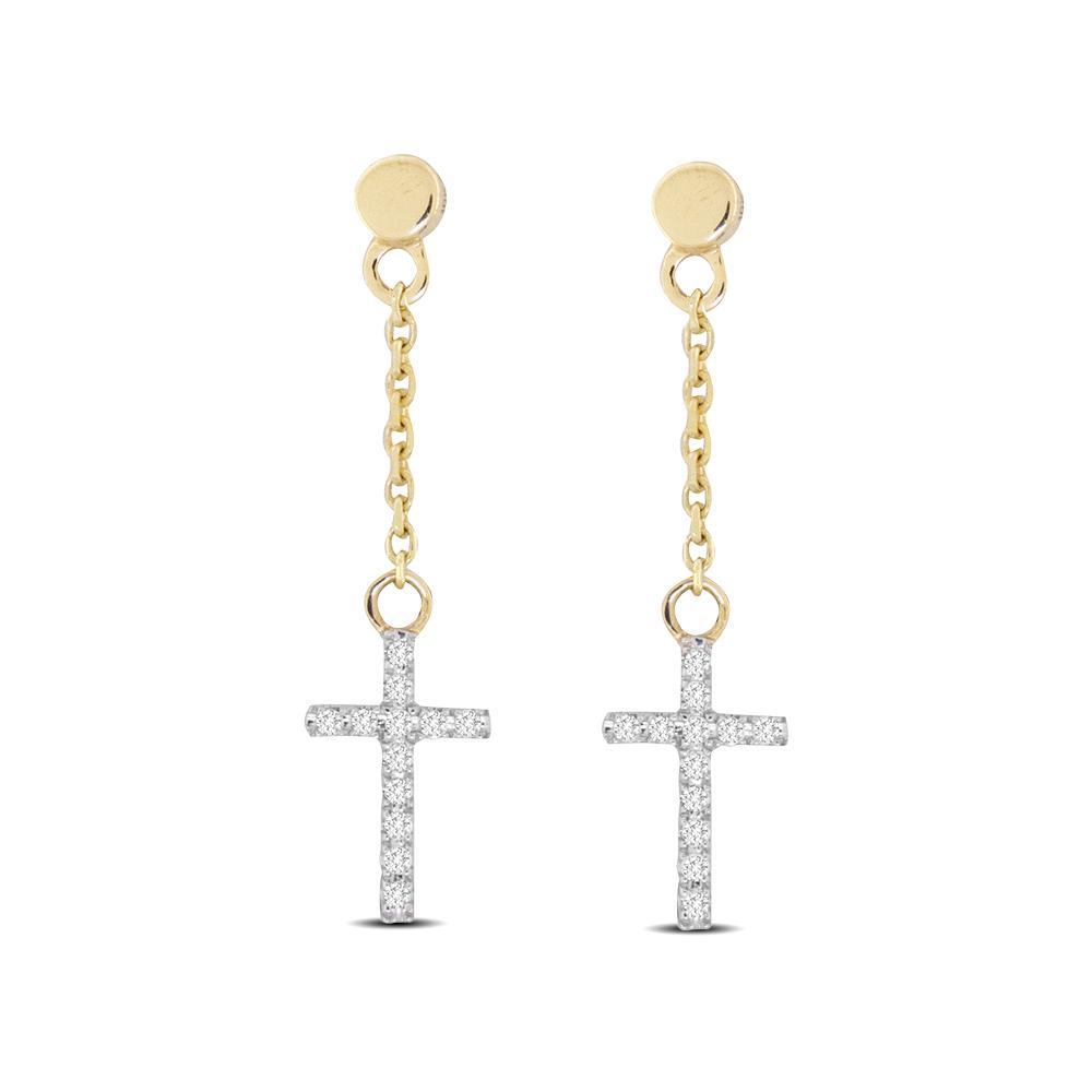 10K Yellow Gold 1/20 Ct.Tw.Diamond Cross Dangler Earrings - Larson Jewelers