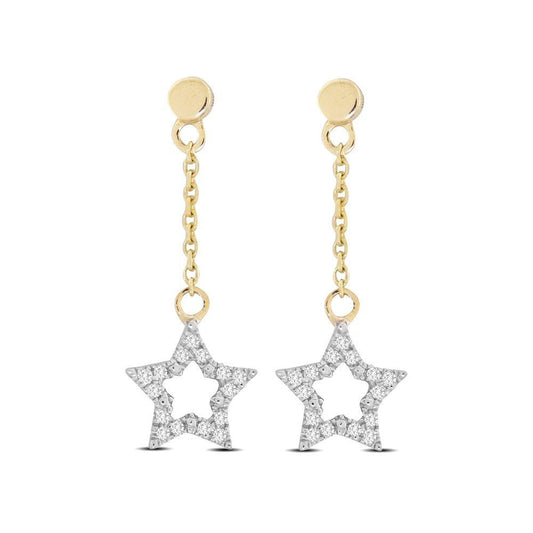 10K Yellow Gold 1/20 Ct.Tw.Diamond Star Dangler Earrings - Larson Jewelers