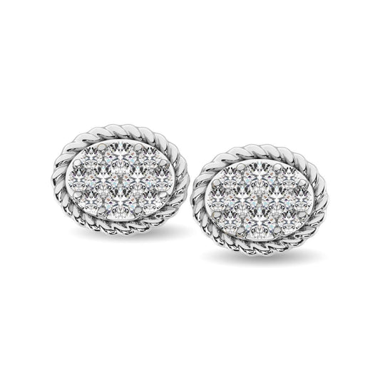14K White Gold 1/5 Ctw Diamond Oval Flower Stud Earrings - Larson Jewelers
