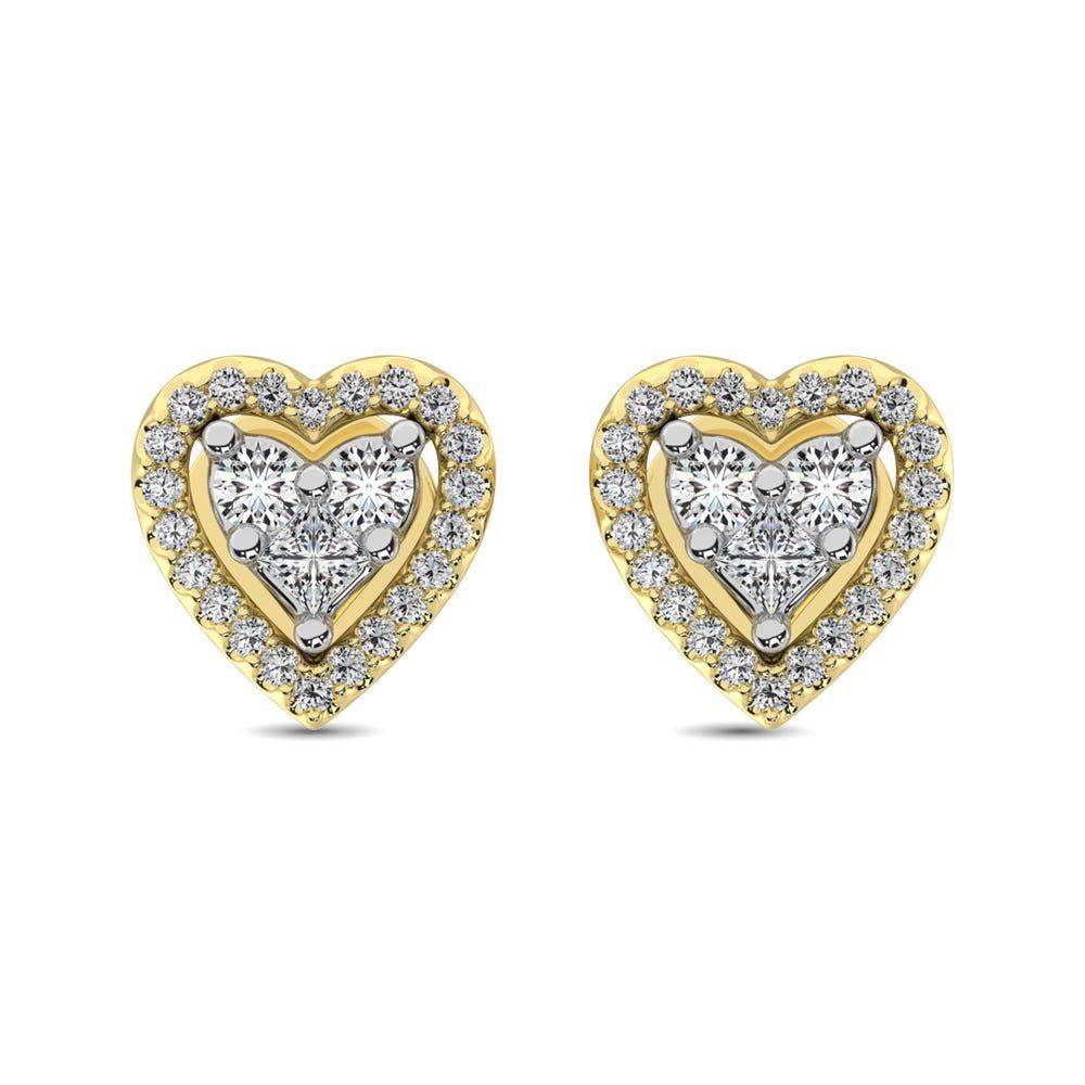 10K Yellow Gold 1/3 Ct.Tw. Diamond Heart Stud Earrings - Larson Jewelers