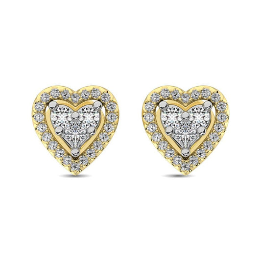 10K Yellow Gold 1/3 Ct.Tw. Diamond Heart Stud Earrings - Larson Jewelers