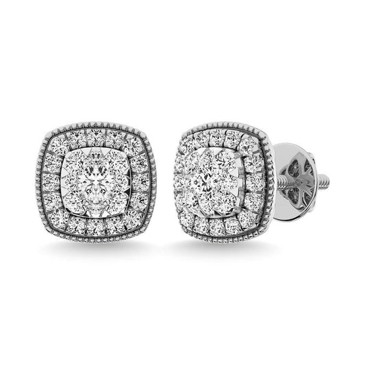Diamond 5/8 Ct.Tw. Cluster Earrings in 14K White Gold - Larson Jewelers