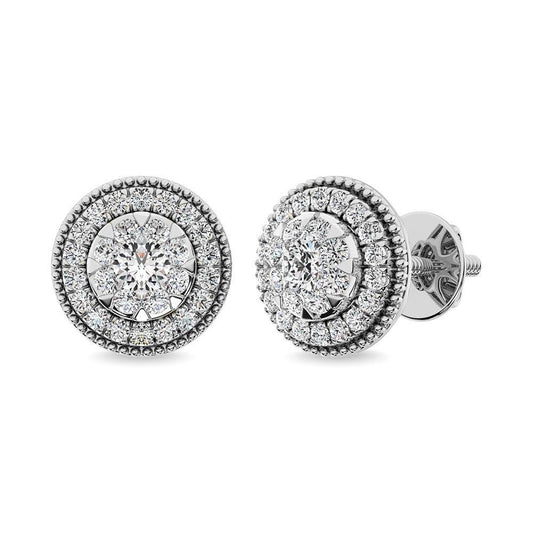 Diamond 5/8 Ct.Tw. Cluster Earrings in 14K White Gold - Larson Jewelers