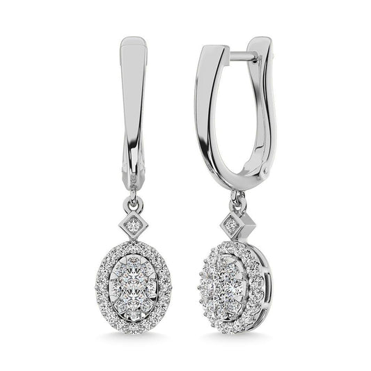 Diamond 1/2 Ct.Tw. Cluster Danglers Earrings in 10K White Gold - Larson Jewelers