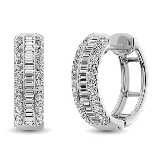 14K White Gold Round and Baguette Diamond 1/2 Ct.Tw. Hoop Earrings - Larson Jewelers