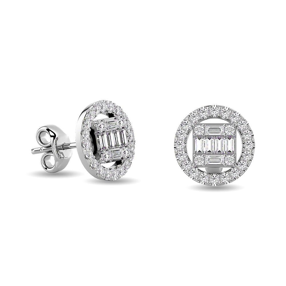 Diamond 3/8 Ct.Tw. Round and Baguette Fashion Earrings in 14K White Gold - Larson Jewelers