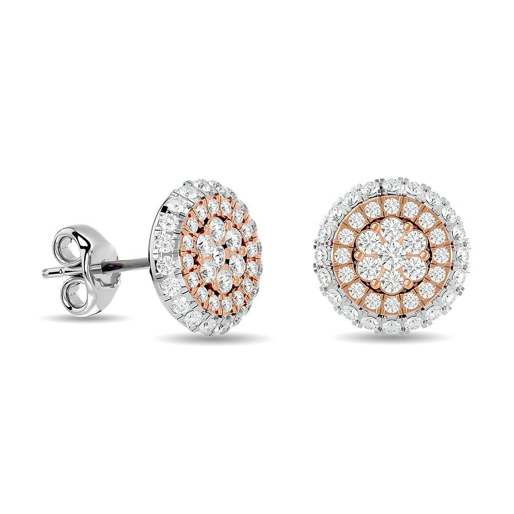 Diamond 5/8 ct tw Cluster Earrings in 14K Two Tone Gold - Larson Jewelers