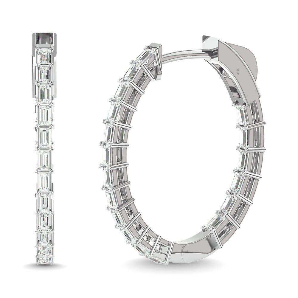 Diamond 1/3 Ct.Tw. Baguette Hoop Earrings in 14K White Gold - Larson Jewelers