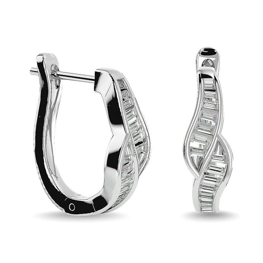 Diamond 1/3 Ct.Tw. Straight Baguette Hoop Earrings in 14K White Gold - Larson Jewelers
