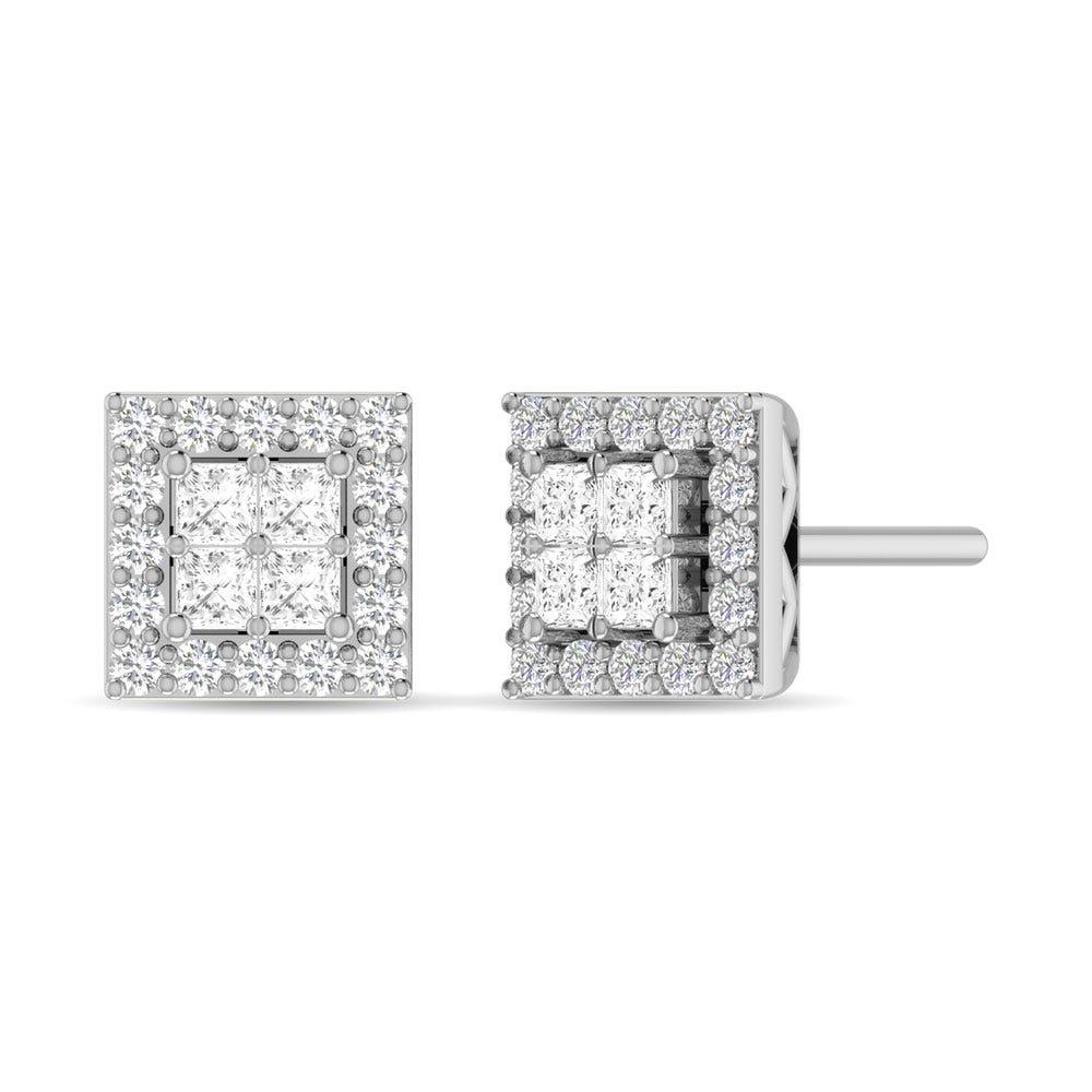 Diamond 1/2 Ct.Tw. Round and Princess Fashion Earrings in 14K White Gold - Larson Jewelers