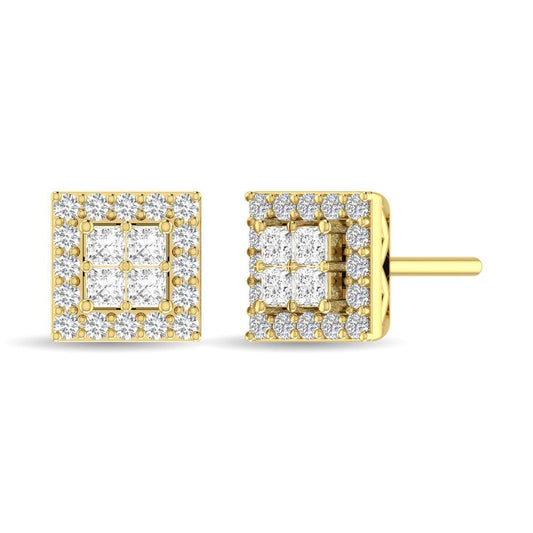 Diamond 1/2 Ct.Tw. Round and Princess Fashion Earrings in 14K Yellow Gold - Larson Jewelers