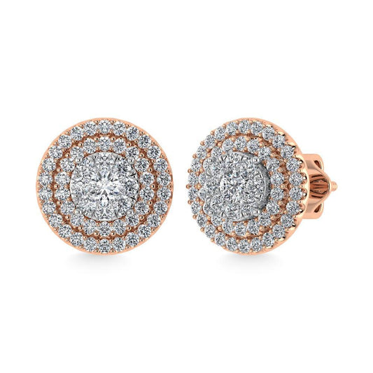 Diamond 7/8 Ct.Tw. Round Shape Cluster Earrings in 10K Rose Gold - Larson Jewelers