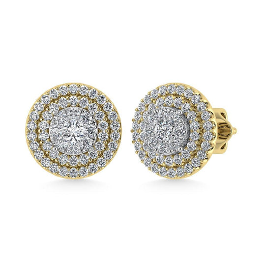 Diamond 7/8 Ct.Tw. Round Shape Cluster Earrings in 10K Yellow Gold - Larson Jewelers