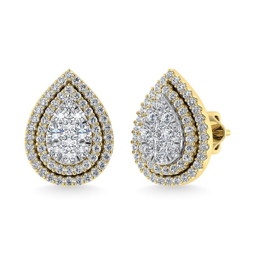 Diamond 7/8 Ct.Tw. Pear Shape Cluster Earrings in 10K Yellow Gold - Larson Jewelers