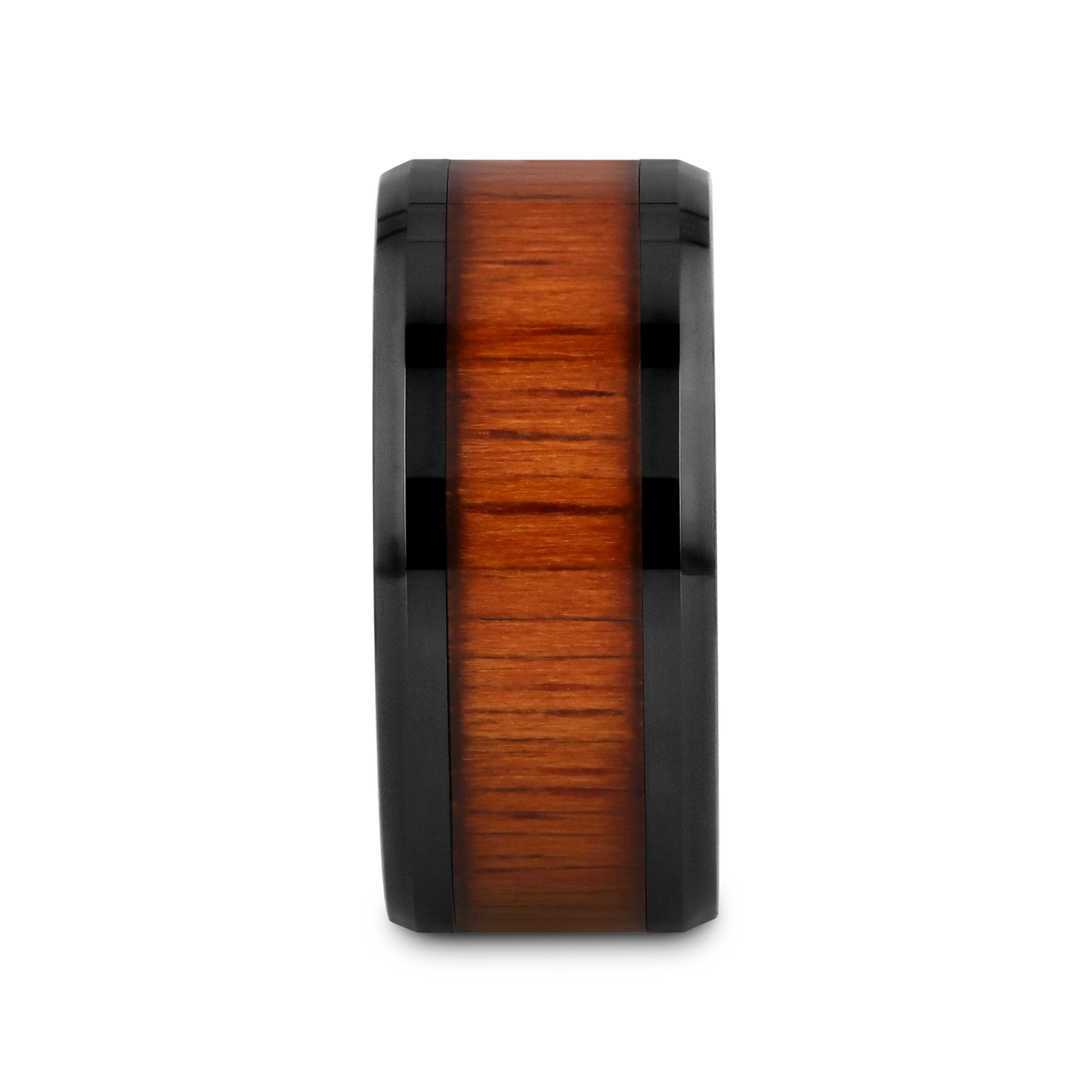 ACACIA Koa Wood Inlaid Black Ceramic Ring with Bevels - 8mm - 12mm