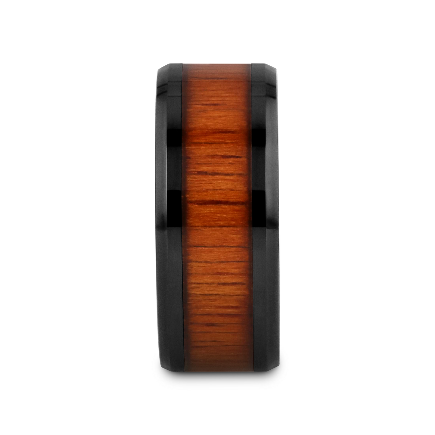 ACACIA Koa Wood Inlaid Black Ceramic Ring with Bevels - 8mm - 12mm