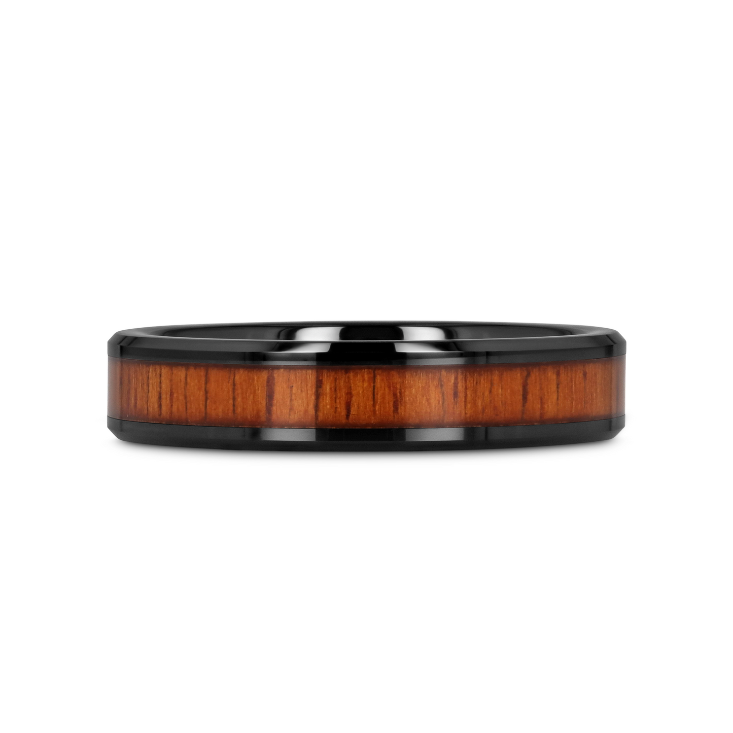ACACIA Koa Wood Inlaid Black Ceramic Ring with Bevels - 8mm - 12mm