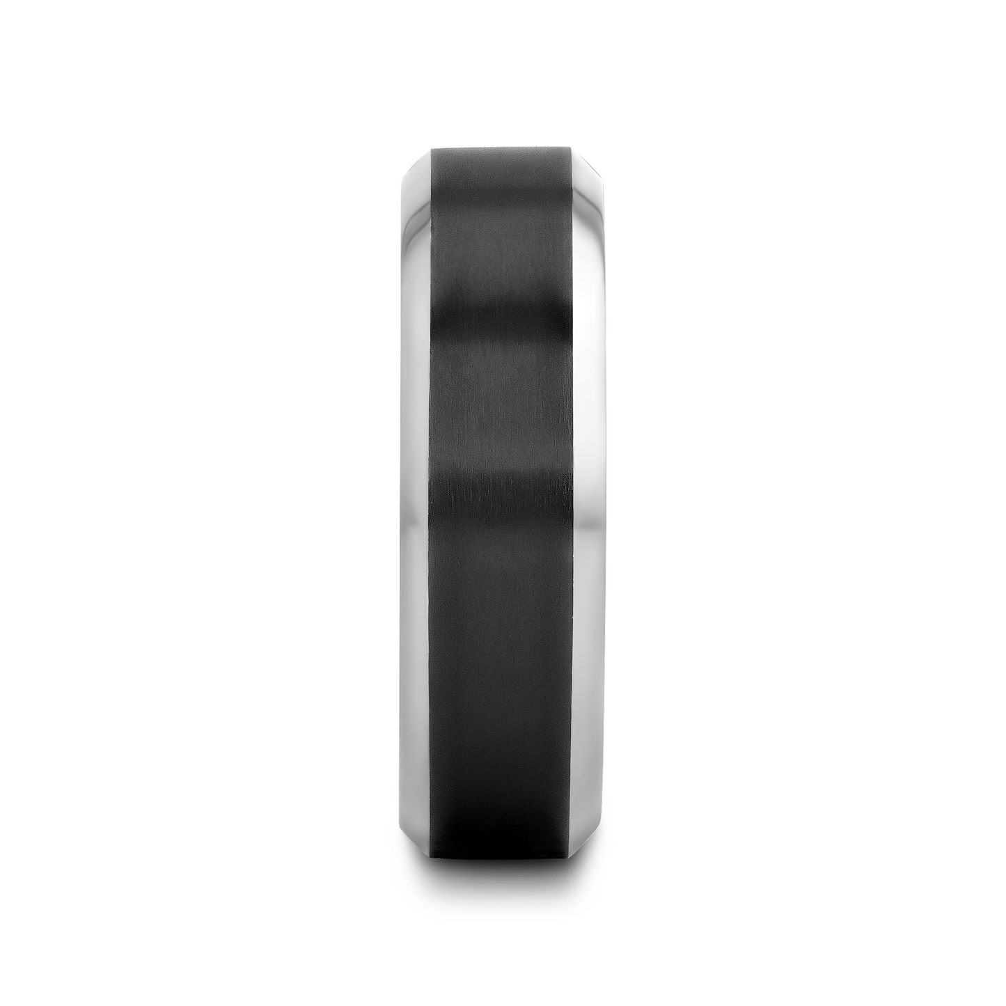 ATNOS Brushed Black Center Polished Beveled Edges Men’s Titanium Wedding Ring - 6mm & 8mm