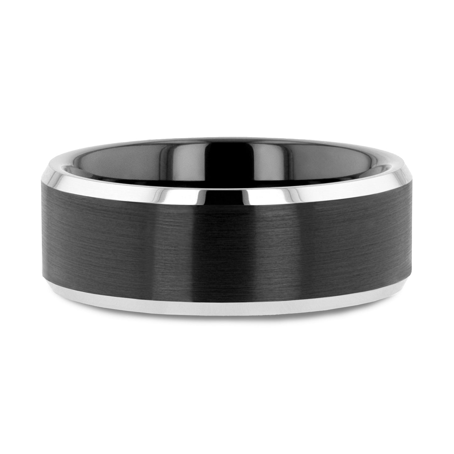 ASTON Black Brushed Center Tungsten Ring with Polished Beveled Edges - 8mm - 10mm