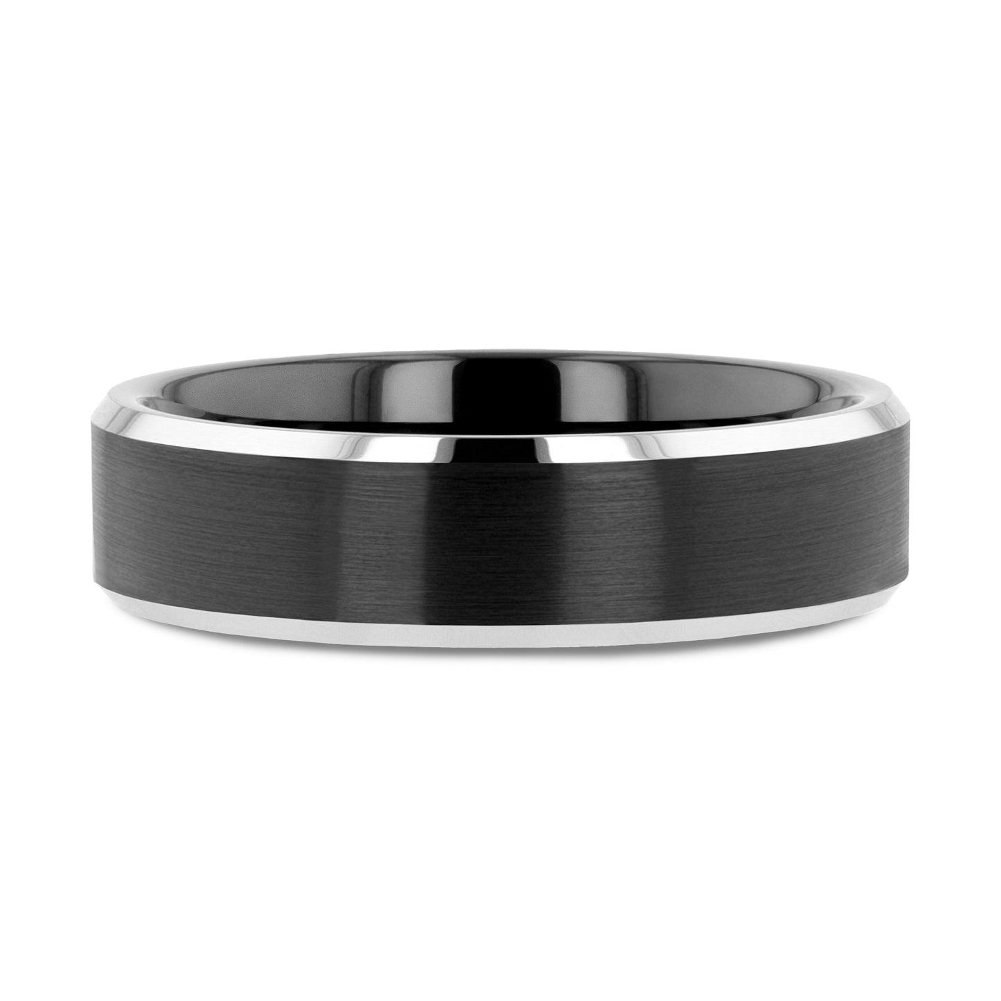 ASTON Black Brushed Center Tungsten Ring with Polished Beveled Edges - 4mm - 6mm