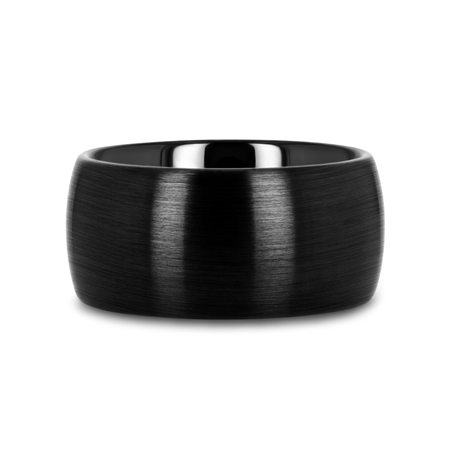 ATTOR Domed Brush Finished Black Ceramic Wedding Band - 12mm
