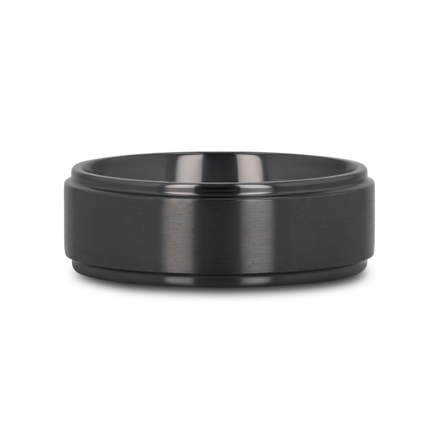 BABYLON Flat Black Titanium Ring with Brushed Raised Center & Polished Edges - 8mm