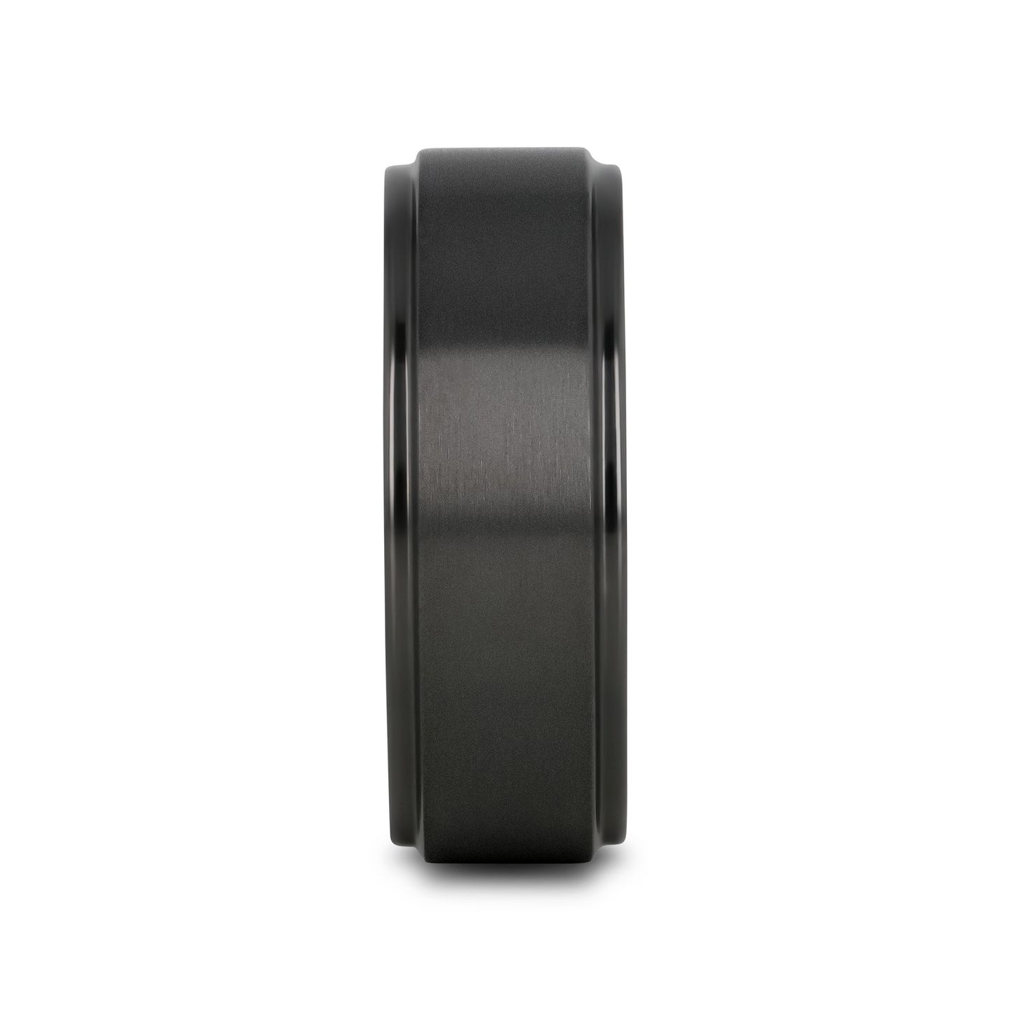 BABYLON Flat Black Titanium Ring with Brushed Raised Center & Polished Edges - 8mm