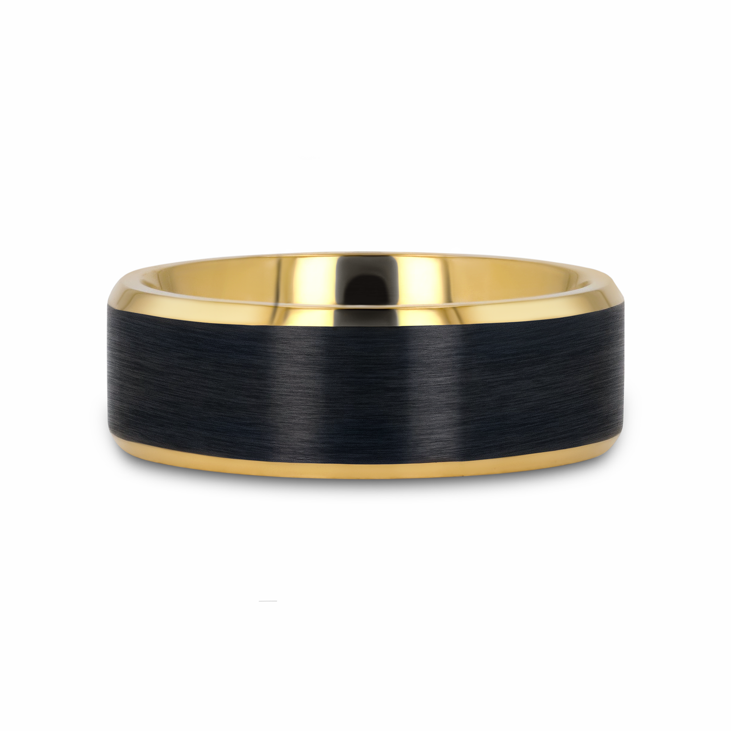 BEAUMONT Gold Plated Titanium Polished Beveled Ring with Brushed Black Center - 8mm