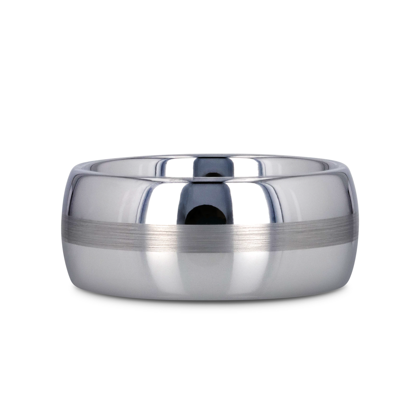 BELLATOR Domed with Brushed Stripe Tungsten Wedding Ring - 8mm - 12mm