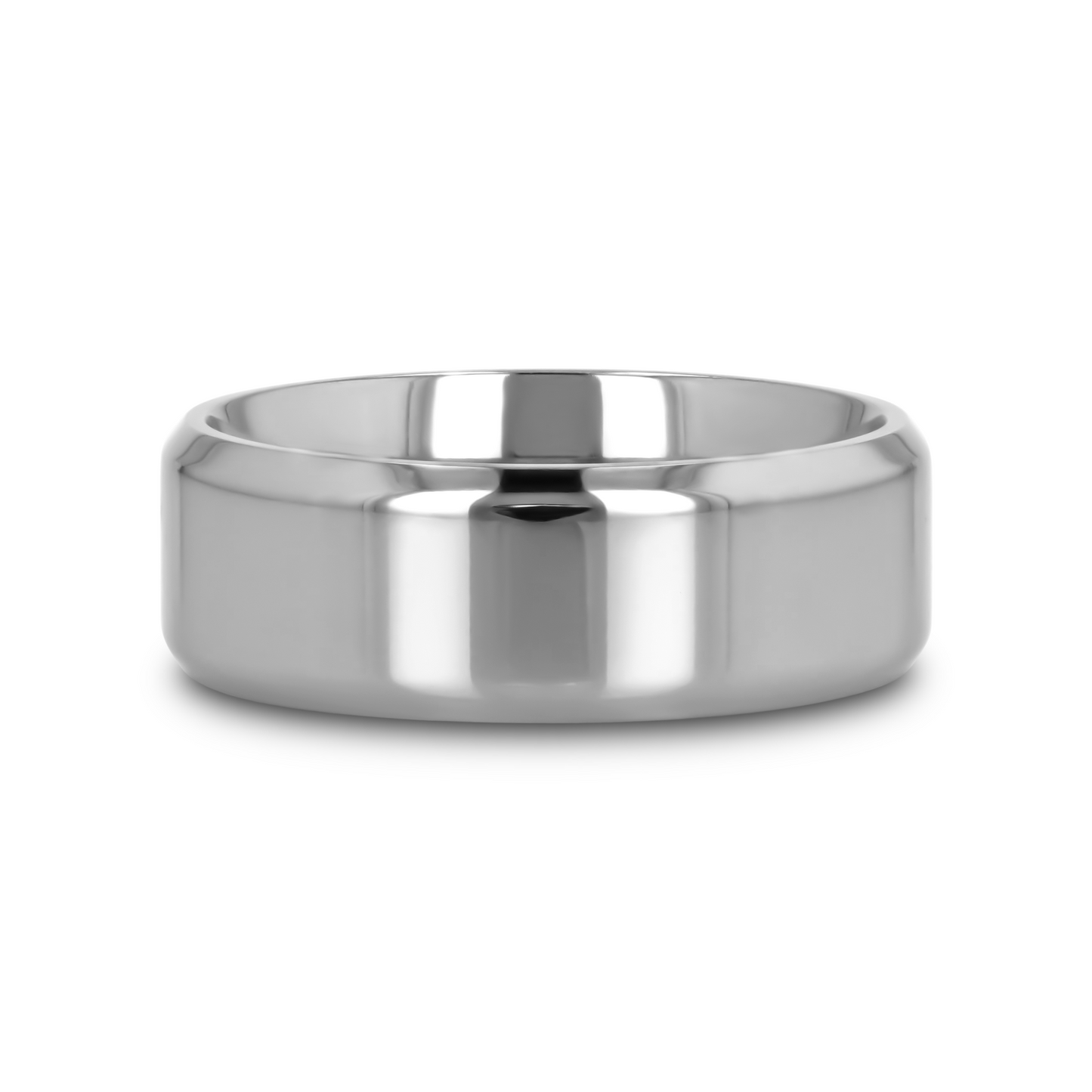 CORONAL Men’s Polished Finish Beveled Edges Titanium Wedding Ring with Raised Center - 6mm & 8mm
