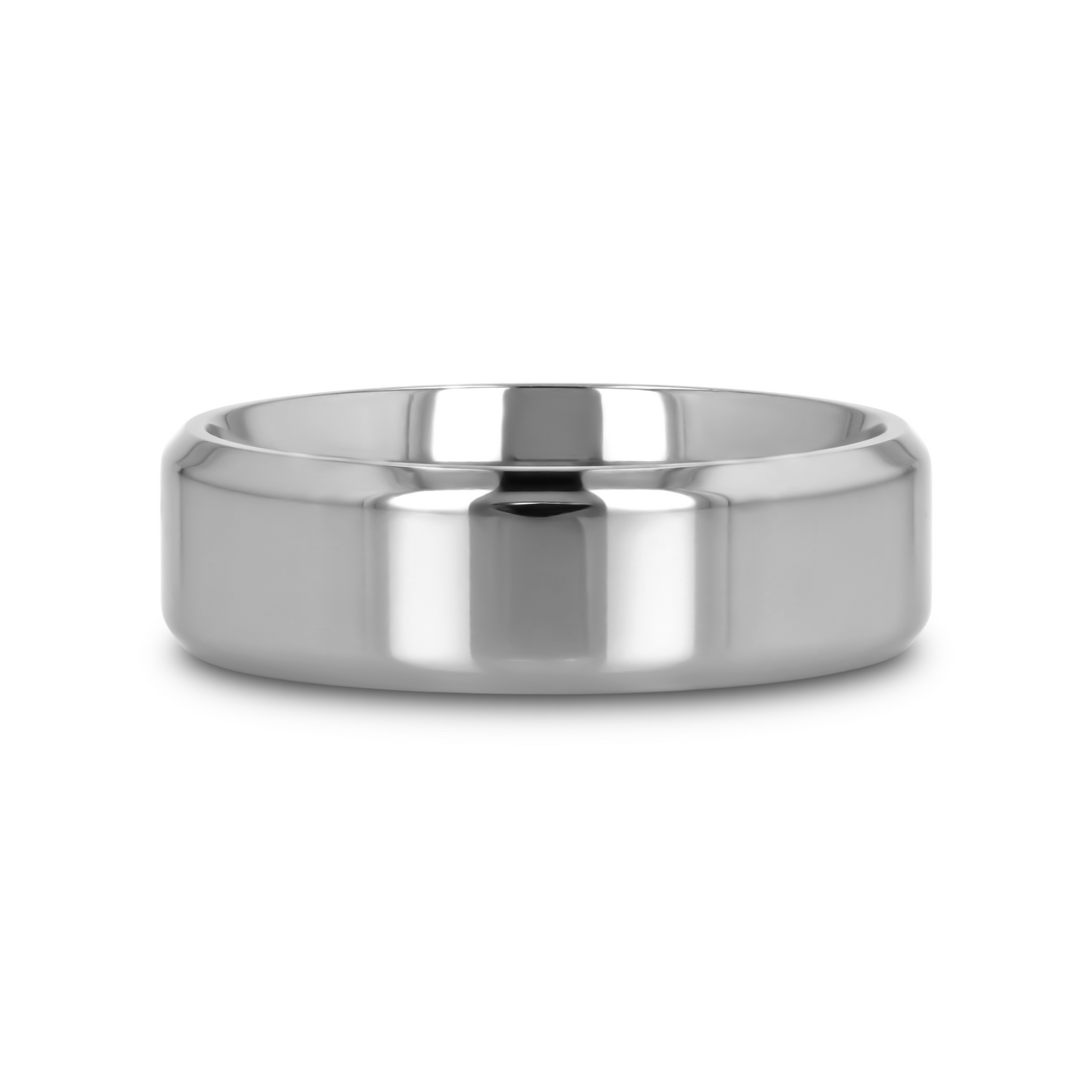 CORONAL Men’s Polished Finish Beveled Edges Titanium Wedding Ring with Raised Center - 6mm & 8mm