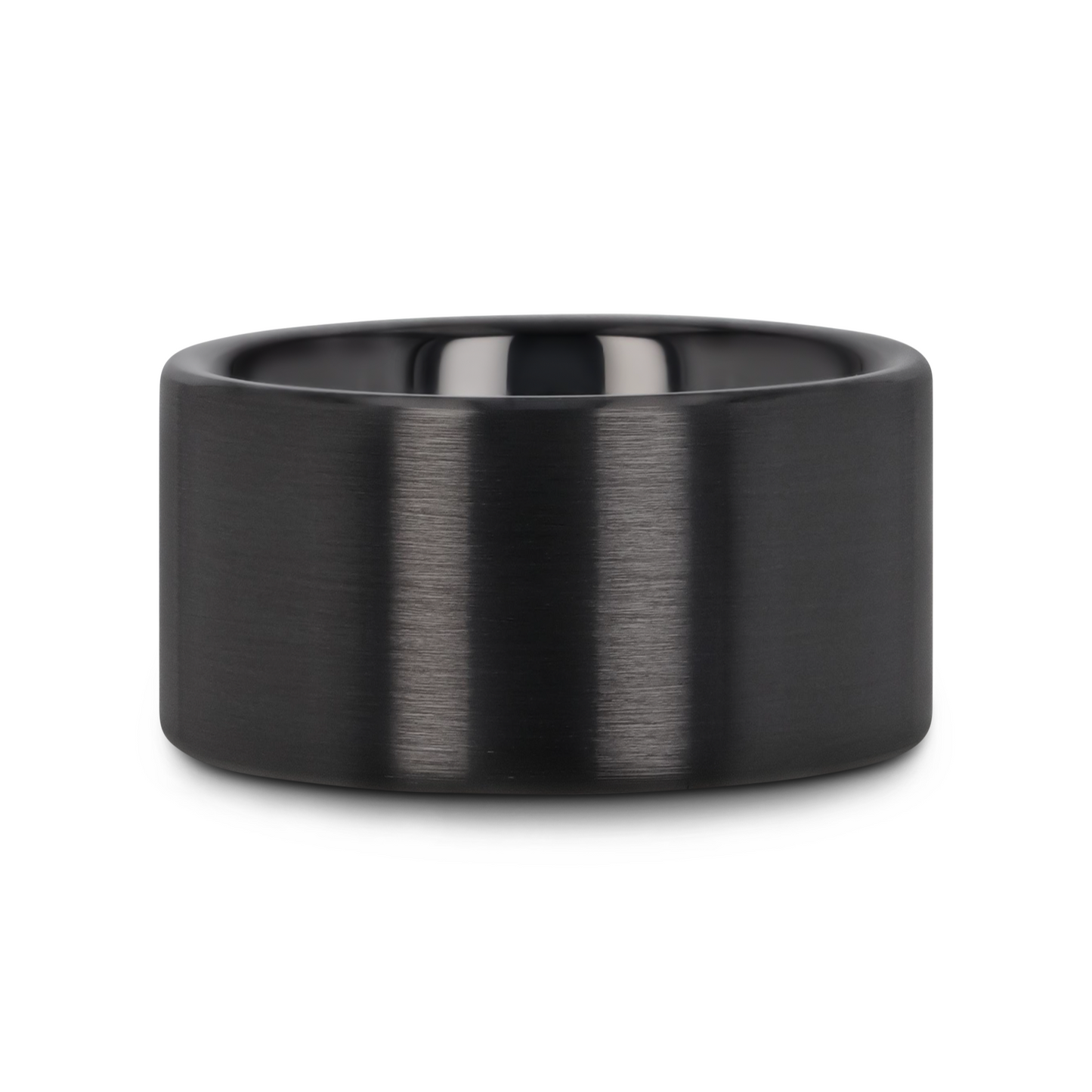 DRAKON Flat Pipe Cut Brush Finished Black Ceramic Wedding Band - 8mm - 12mm