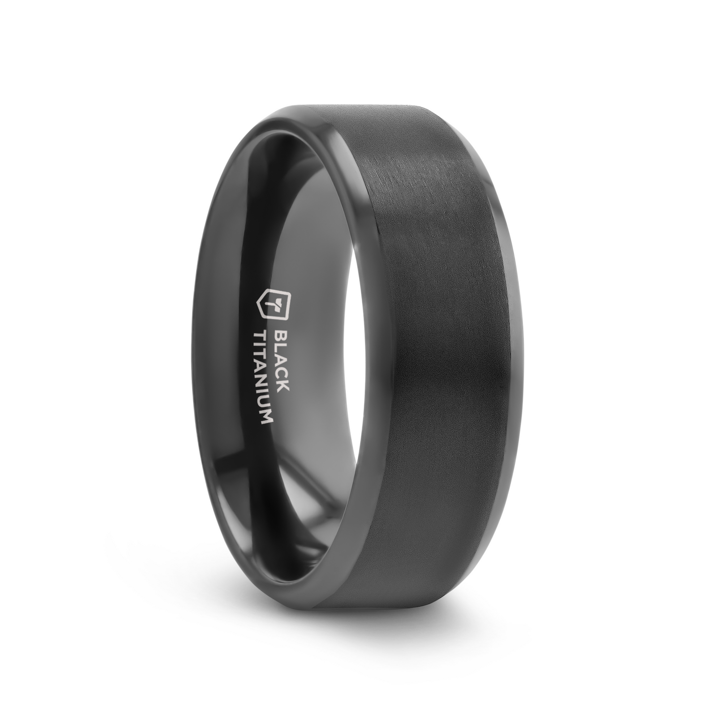 ELYSIAN Black Titanium Ring with Polished Beveled Edges and Brush Finished Center - 8mm