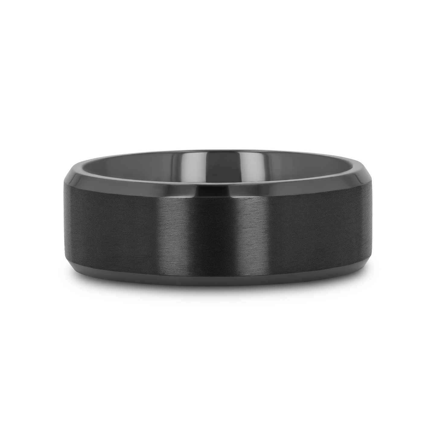 ELYSIAN Black Titanium Ring with Polished Beveled Edges and Brush Finished Center - 8mm