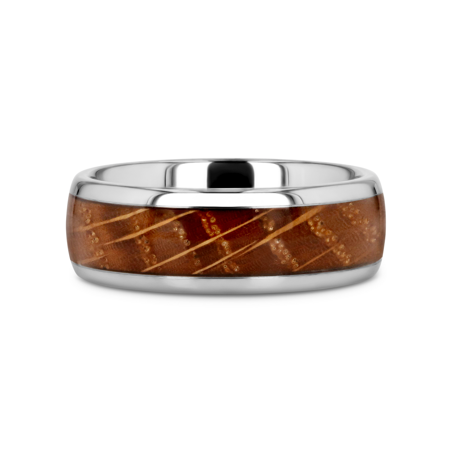 FORMENT Whiskey Barrel Inlaid Tungsten Men's Wedding Band With Domed Polished Edges Made From Genuine Whiskey Barrels - 8mm