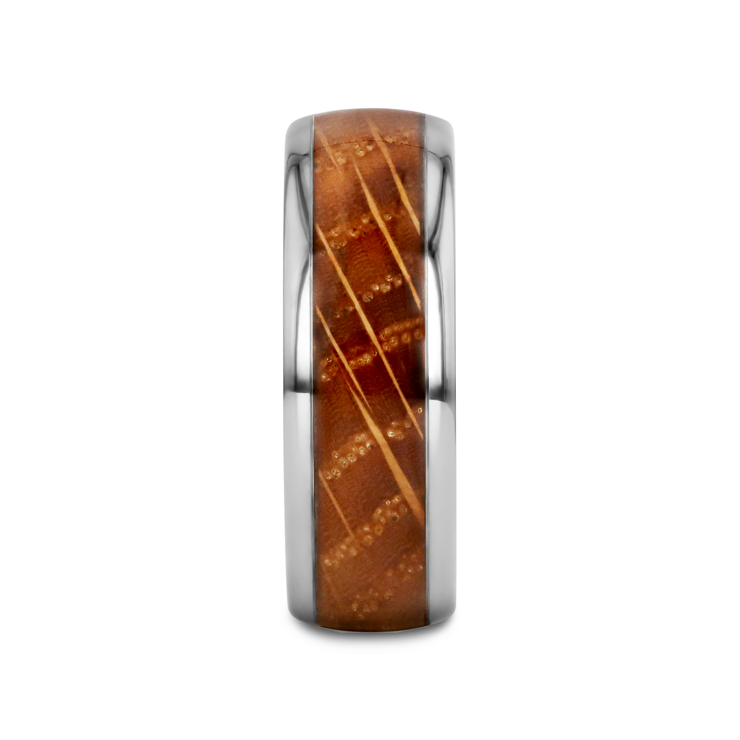 FORMENT Whiskey Barrel Inlaid Tungsten Men's Wedding Band With Domed Polished Edges Made From Genuine Whiskey Barrels - 8mm