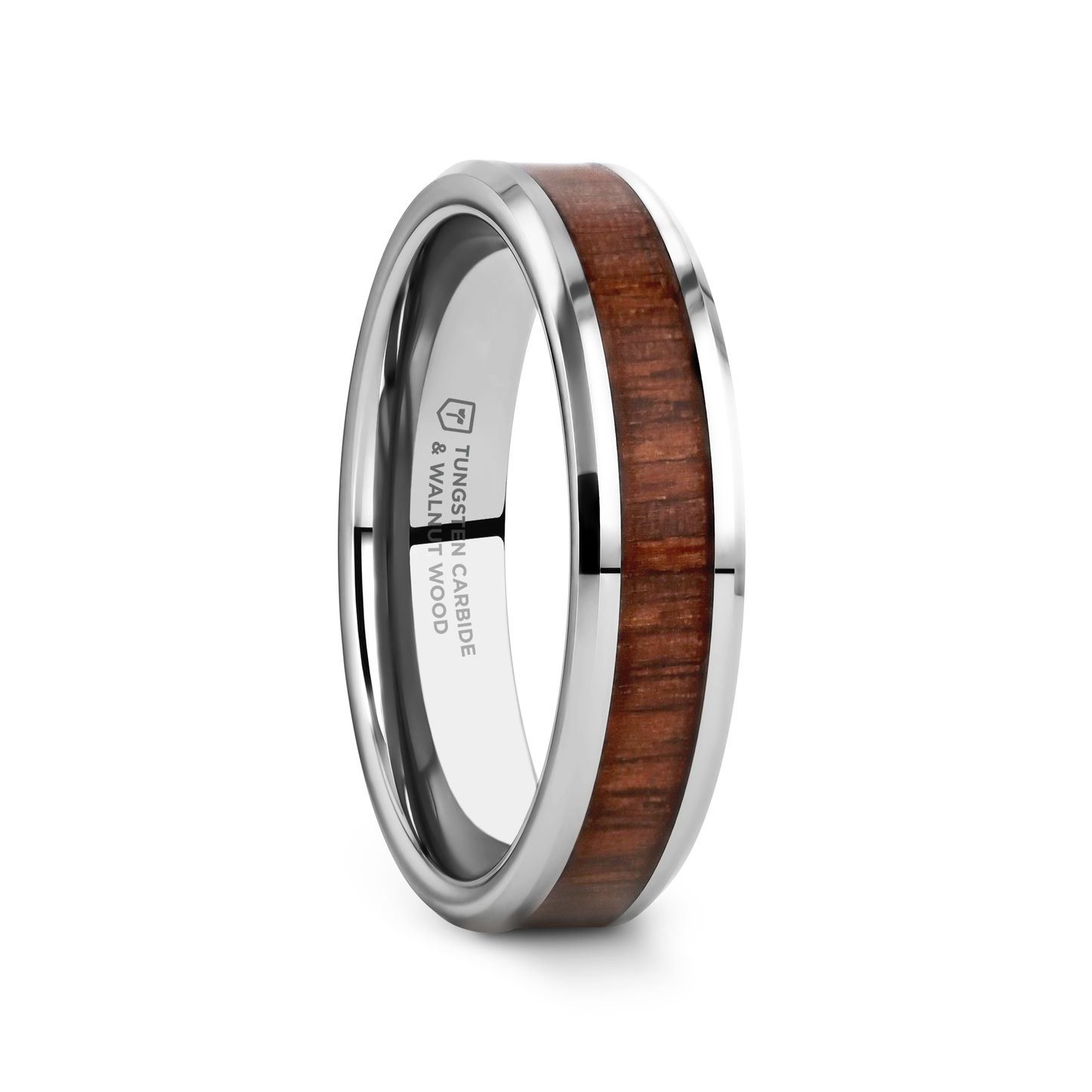 HALIFAX Tungsten Wedding Band with Bevels and Black Walnut Wood Inlay - 8mm - 12mm