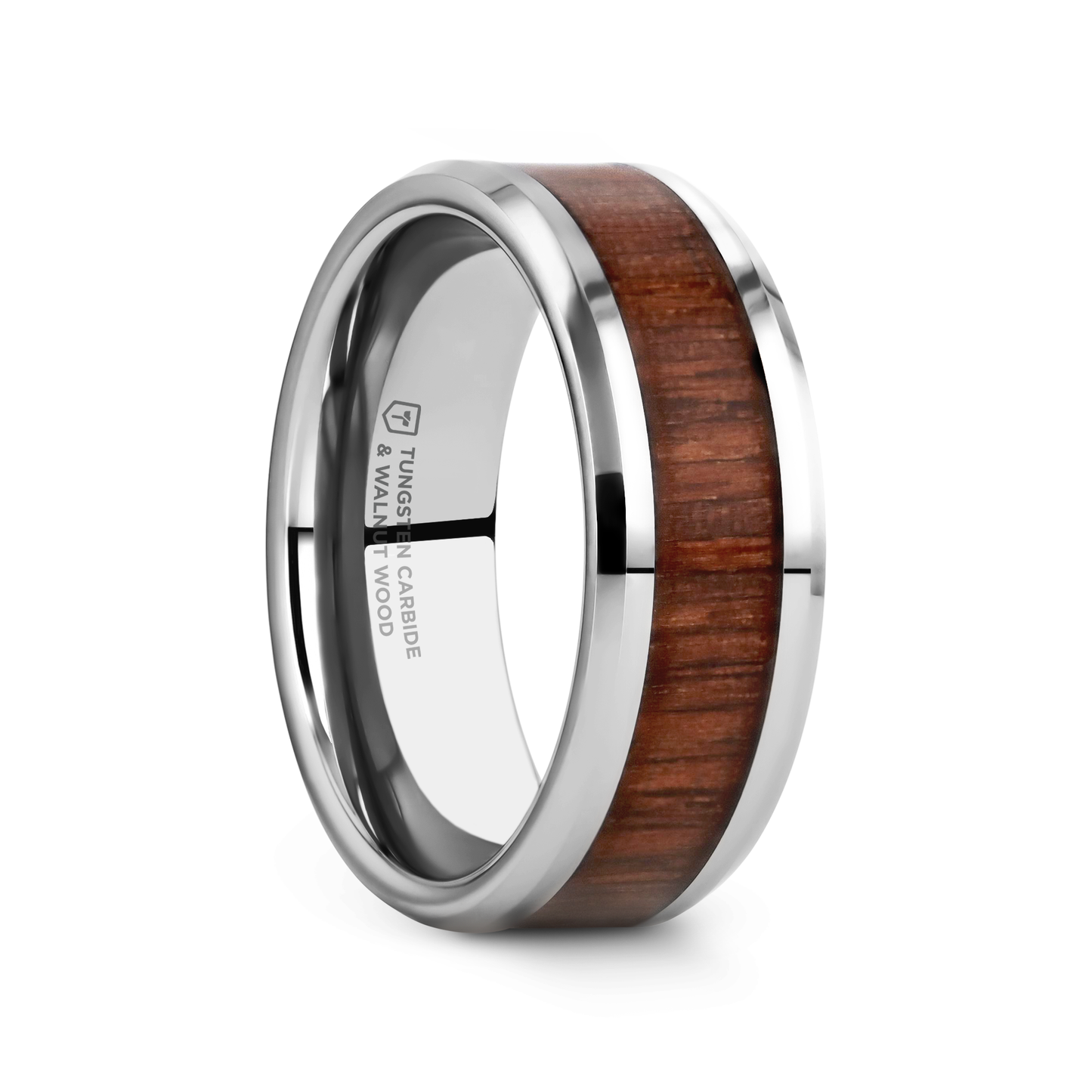 HALIFAX Tungsten Wedding Band with Bevels and Black Walnut Wood Inlay - 8mm - 12mm