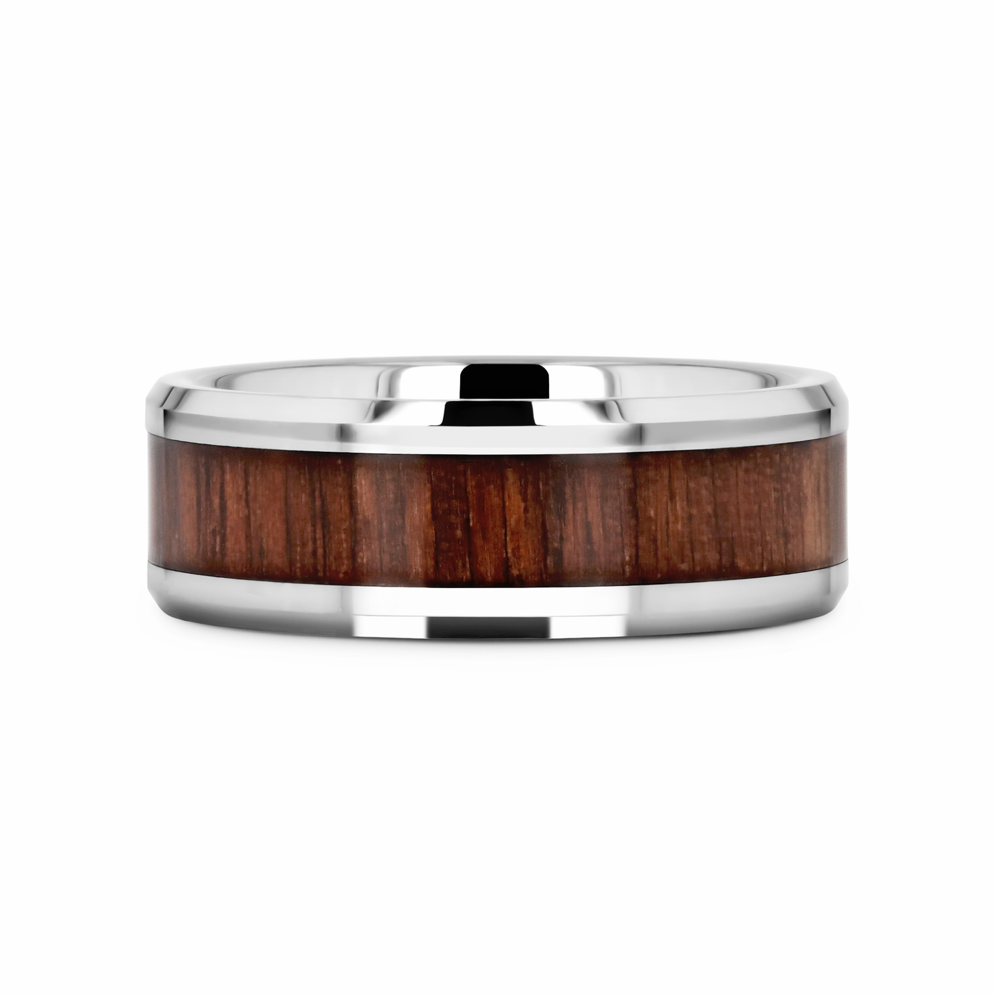 HALIFAX Tungsten Wedding Band with Bevels and Black Walnut Wood Inlay - 8mm - 12mm