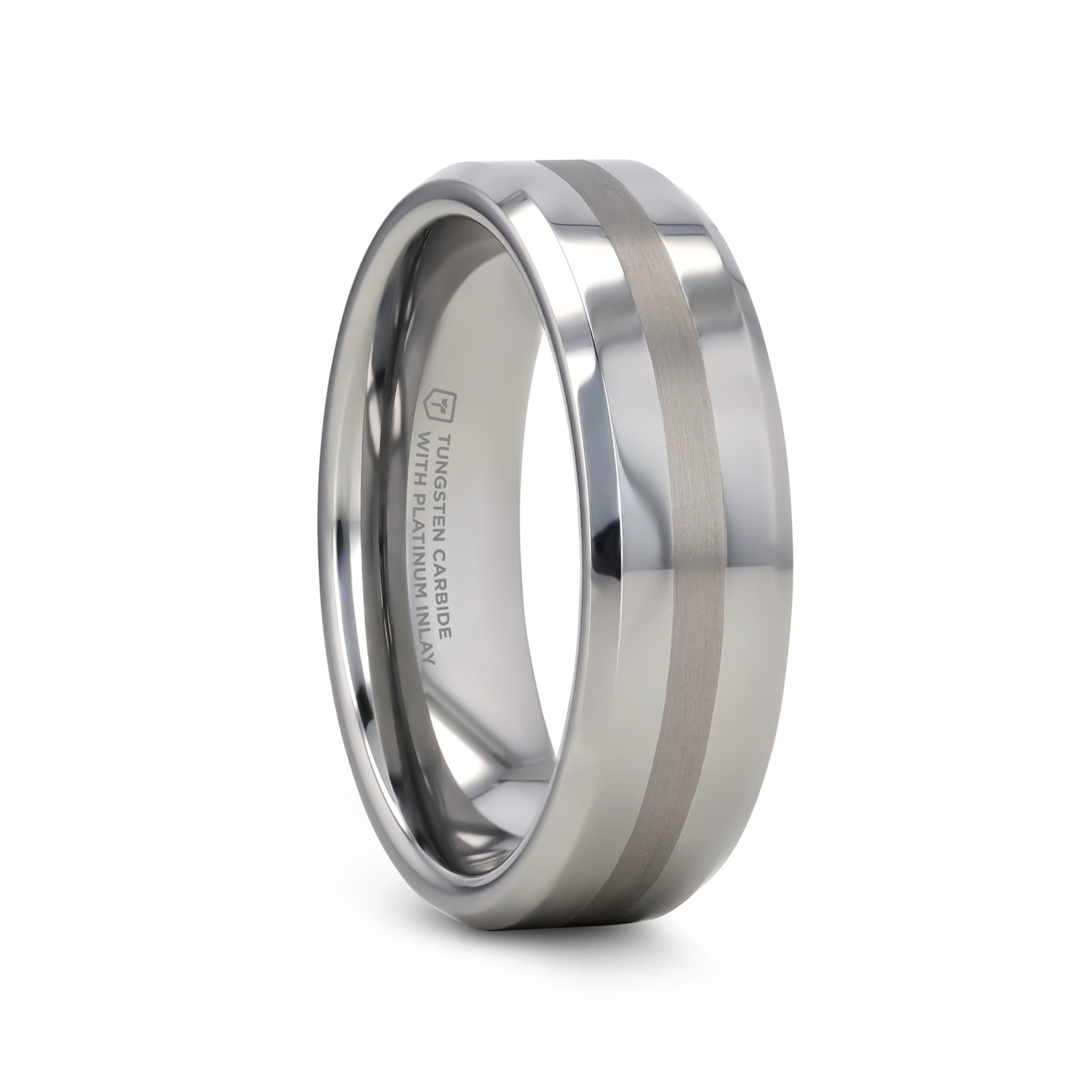 HALSTEN Platinum Inlaid Beveled Tungsten Carbide Wedding Ring - 6mm & 8mm