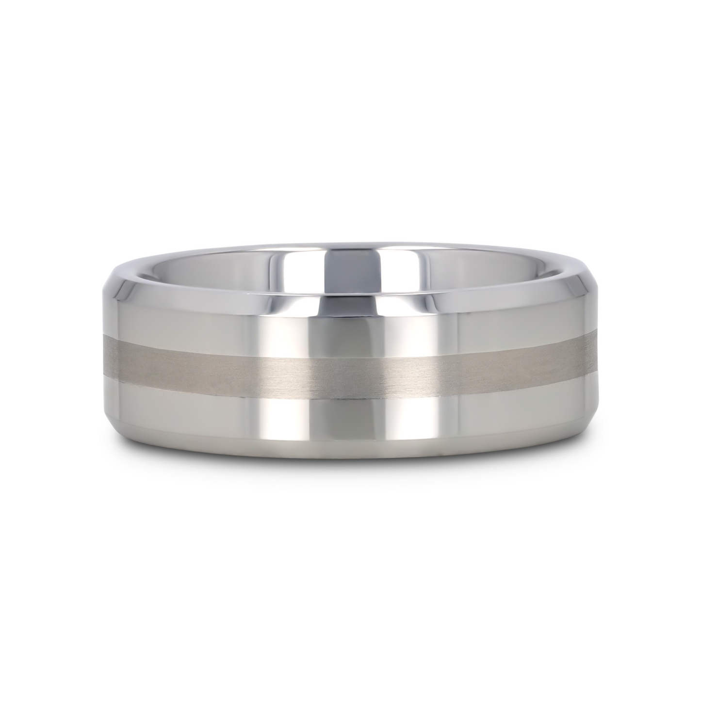 HALSTEN Platinum Inlaid Beveled Tungsten Carbide Wedding Ring - 6mm & 8mm