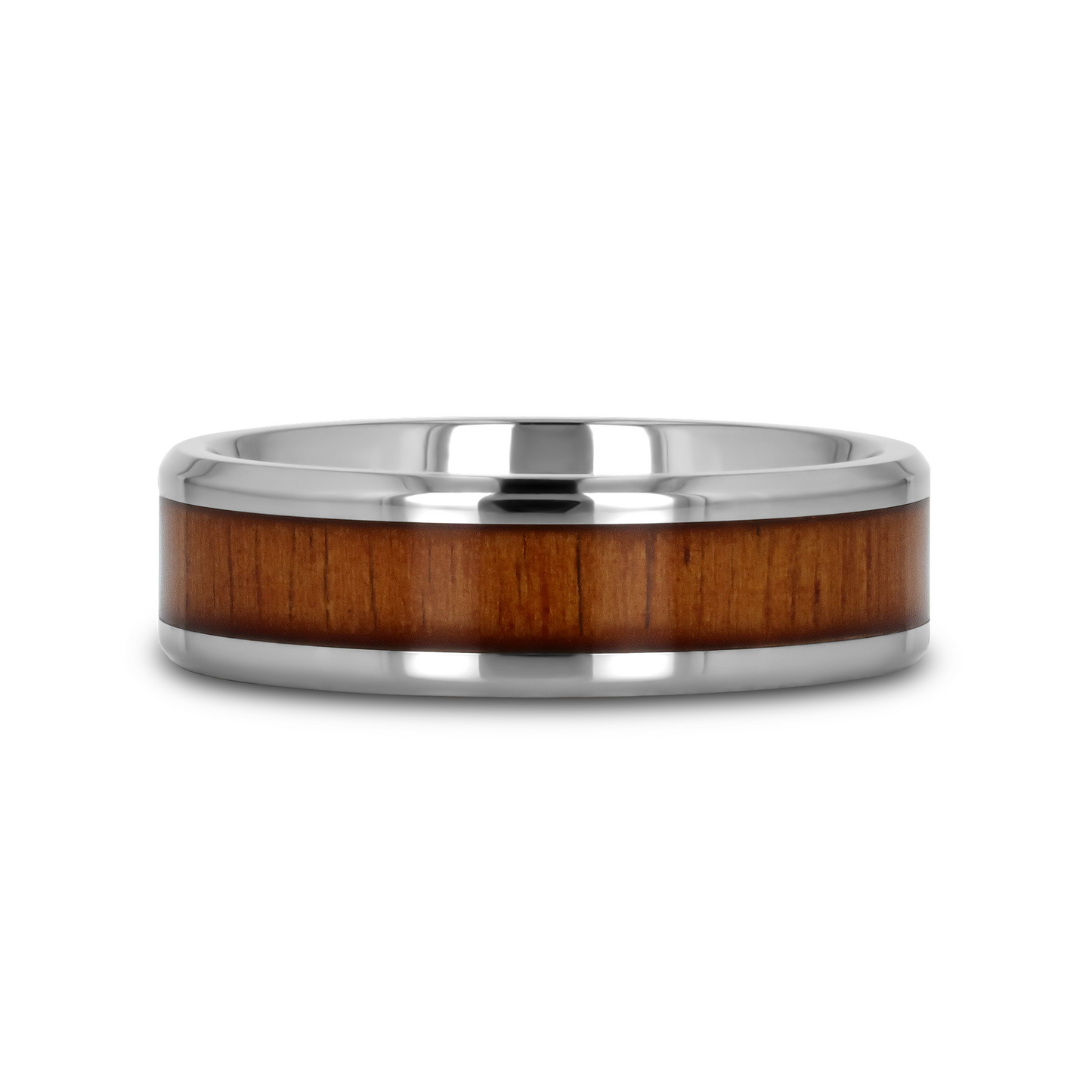 KOAN Titanium Polished Finish Koa Wood Inlaid Men’s Wedding Ring with Beveled Edges - 6mm & 8mm