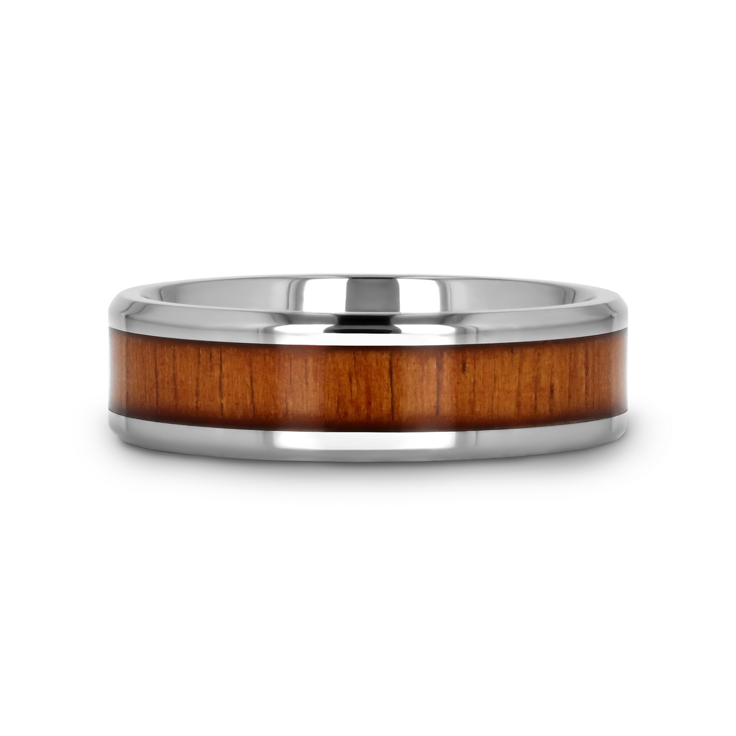 KOAN Titanium Polished Finish Koa Wood Inlaid Men’s Wedding Ring with Beveled Edges - 6mm & 8mm