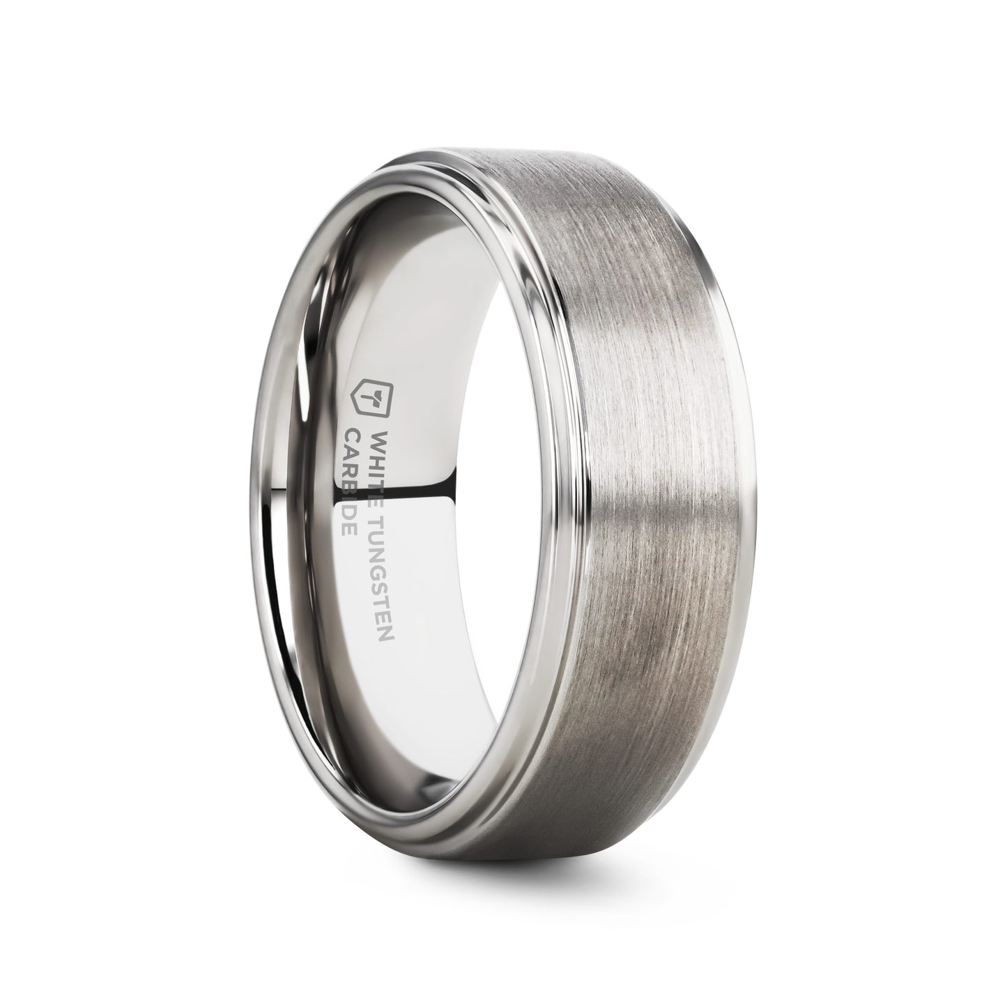 ORLOFF White Tungsten Ring with Raised Brush Finished Center - 6mm & 8mm