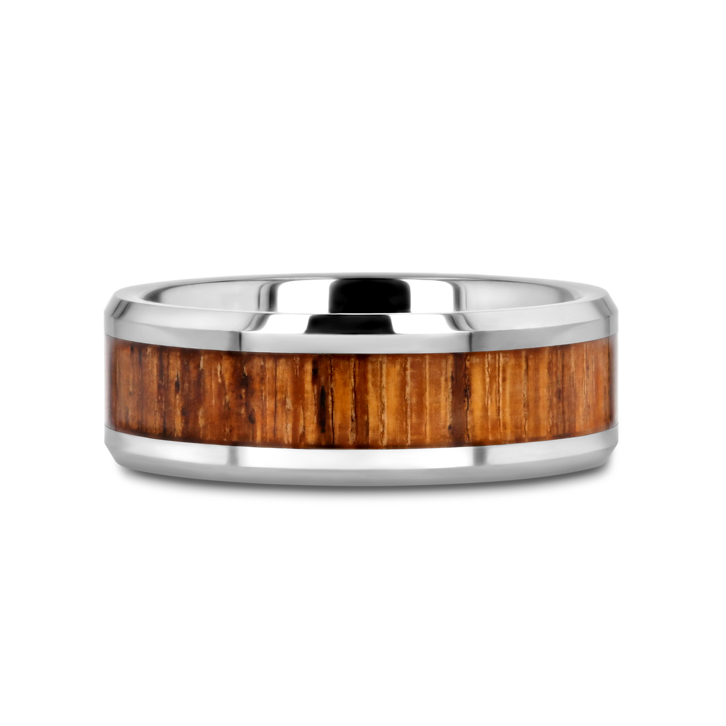 PALMALETTO Tungsten Carbide Ring with Beveled Edges and Real Zebra Wood Inlay - 4mm - 7mm